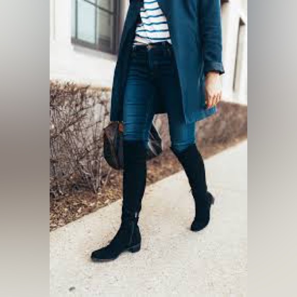 STUART WEITZMAN ALLGOOD BLACK OTK SUEDE STRETCH BOOT 9 - Picture 1 of 12